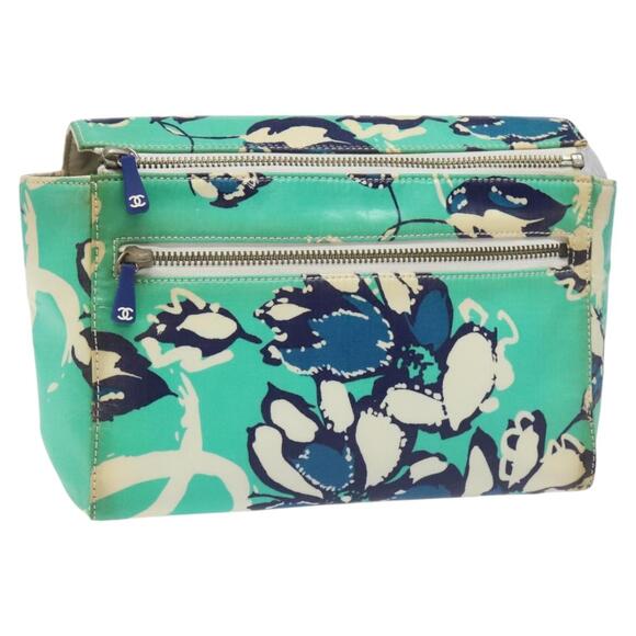 CHANEL Clutch Bag Coated Canvas Green Blue Silver CC - Picture 1 of 16